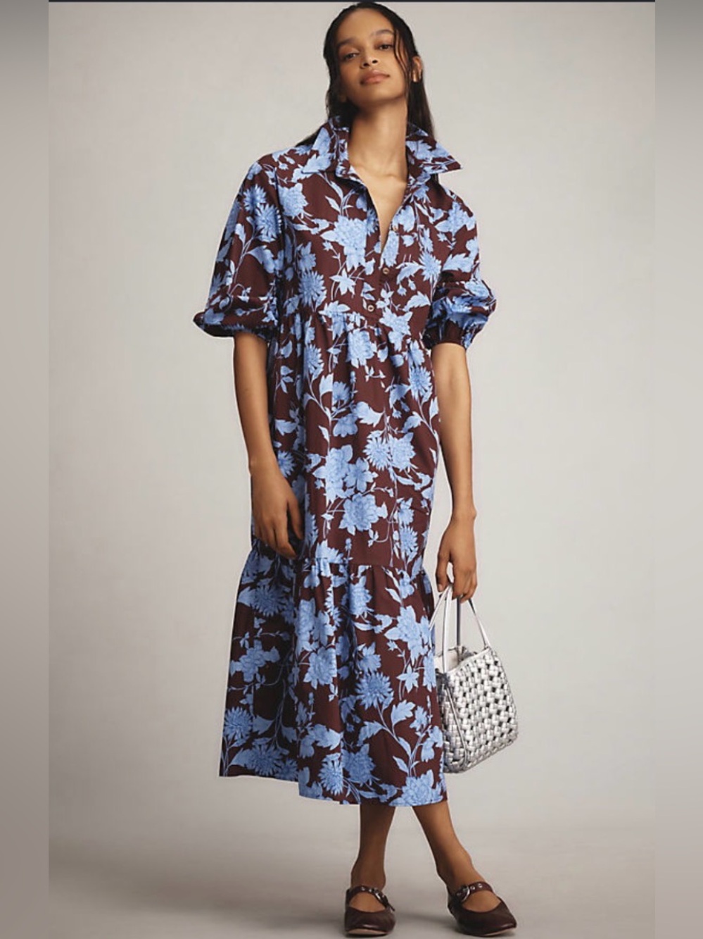 Maeve Anthropologie Adaptive Bettina Tiered Floral Shirt Dress Cotton